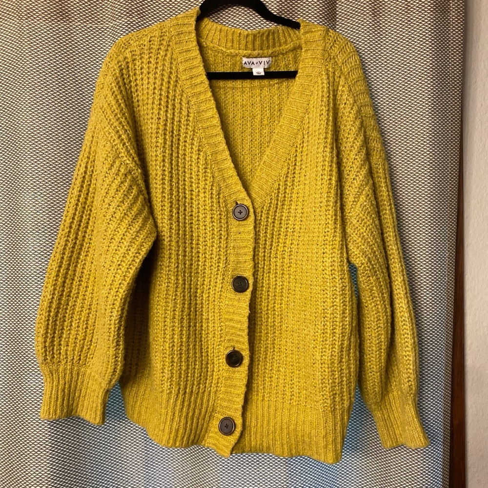 Yellow Heavy Slightly Cropped Cardigan